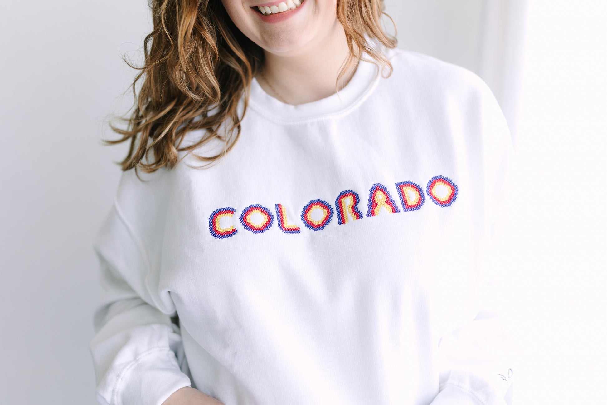 Colorado cross stitch embroidered on crewneck sweatshirt