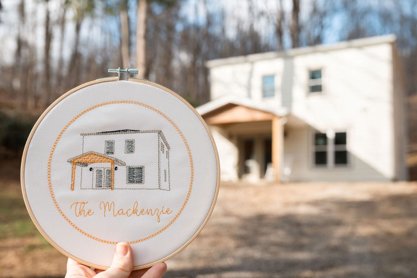 Custom embroidered home portrait in hoop