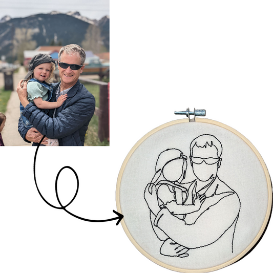 Photo embroidered line art in embroidery frame