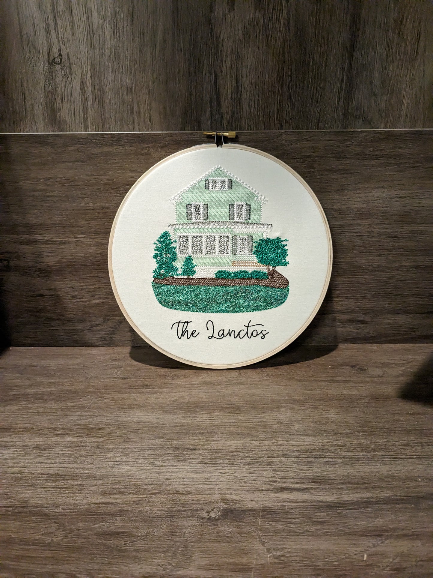 Custom embroidered home portrait in hoop