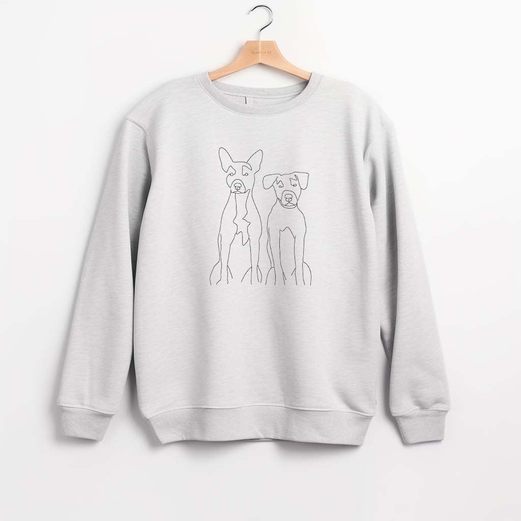 Embroidered dog line art on crewneck sweatshirt