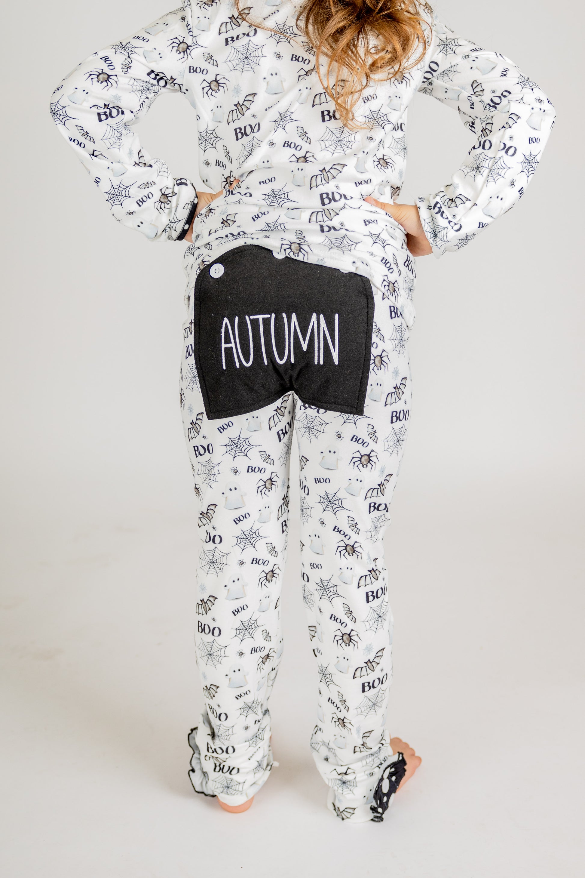 Girls Halloween print two-piece lounge set with embroidered name