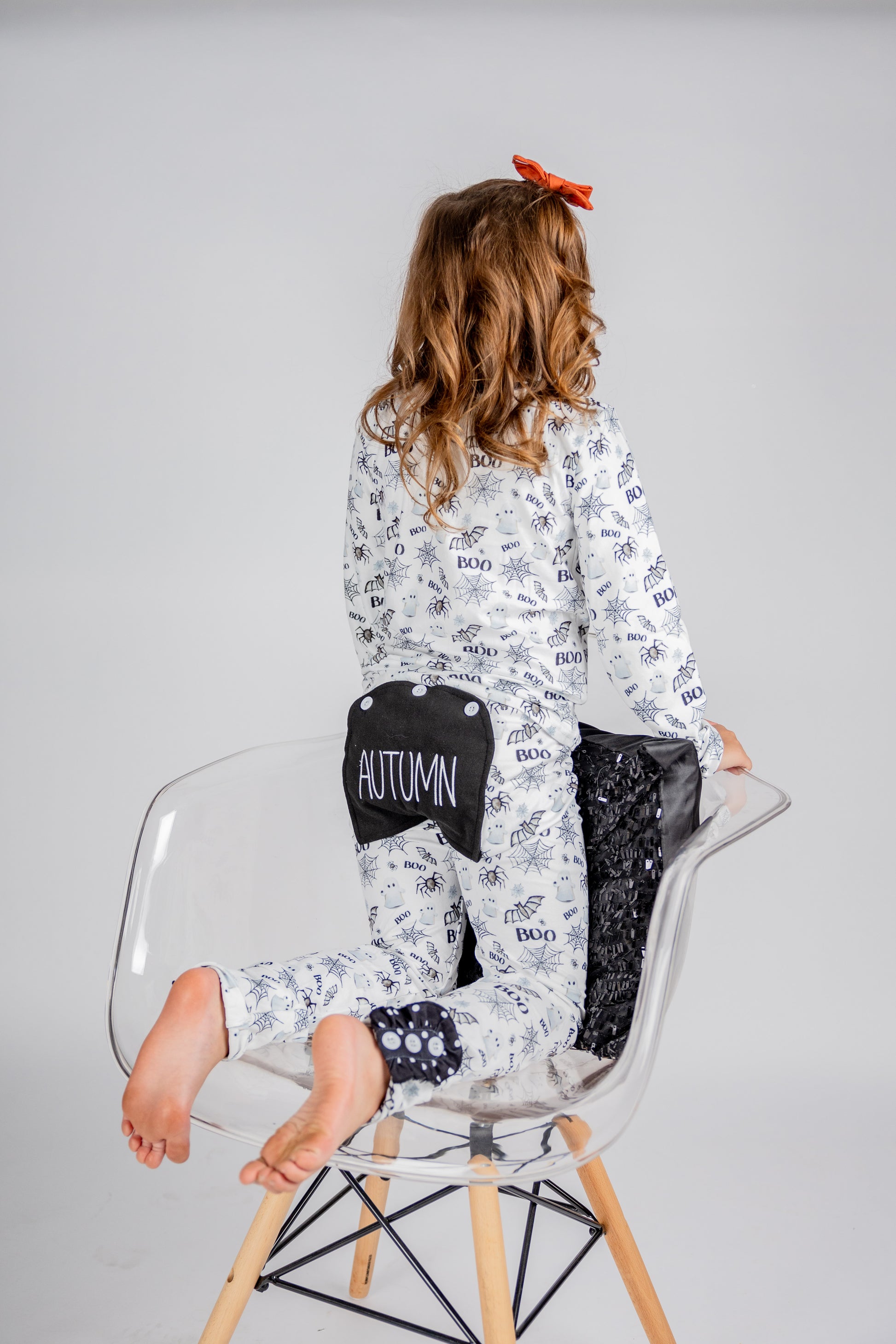 Halloween print lounge set with ruffles and embroidered butt flap