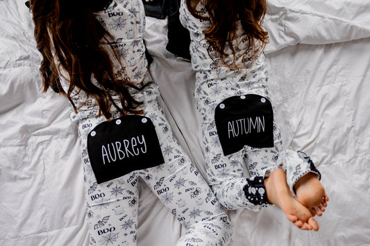 Halloween lounge set with name embroidered on the butt flap