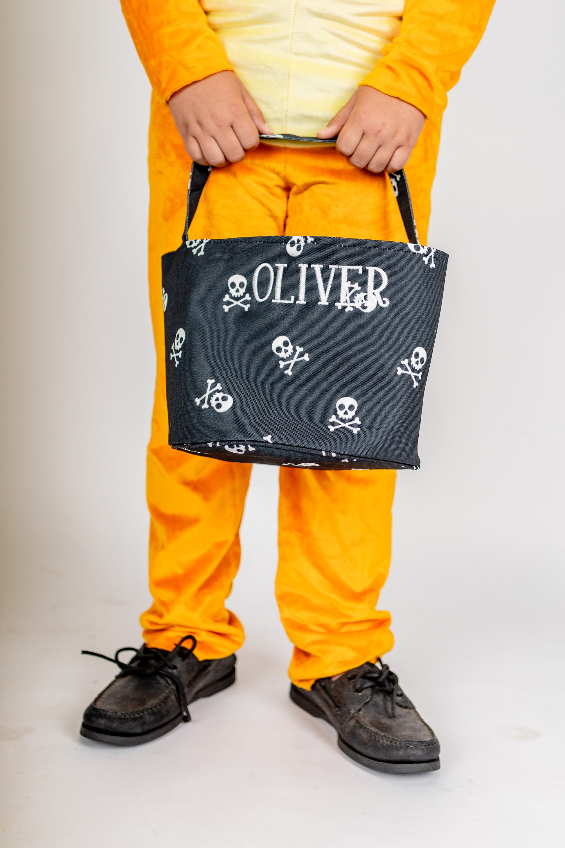 Halloween basket with personalized embroidered details
