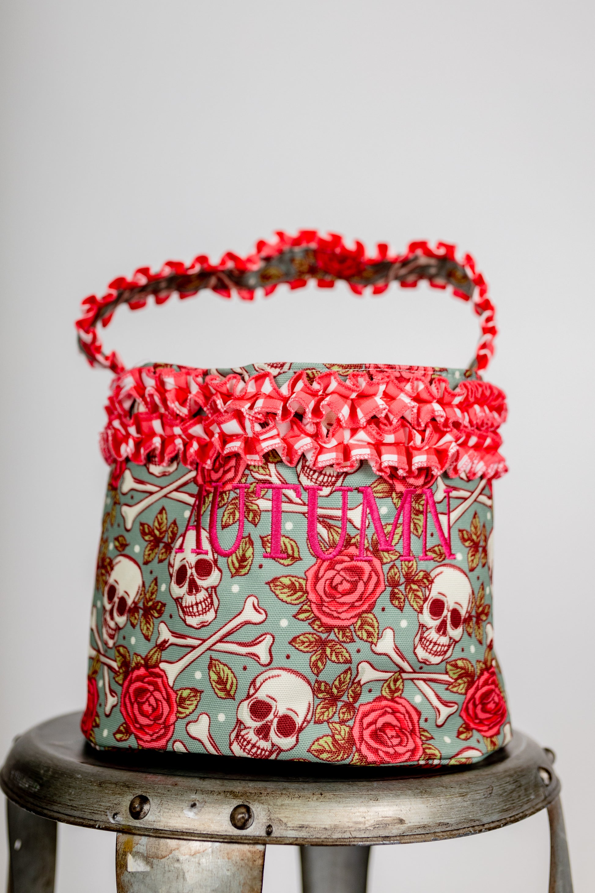 Canvas Halloween basket with custom name embroidery