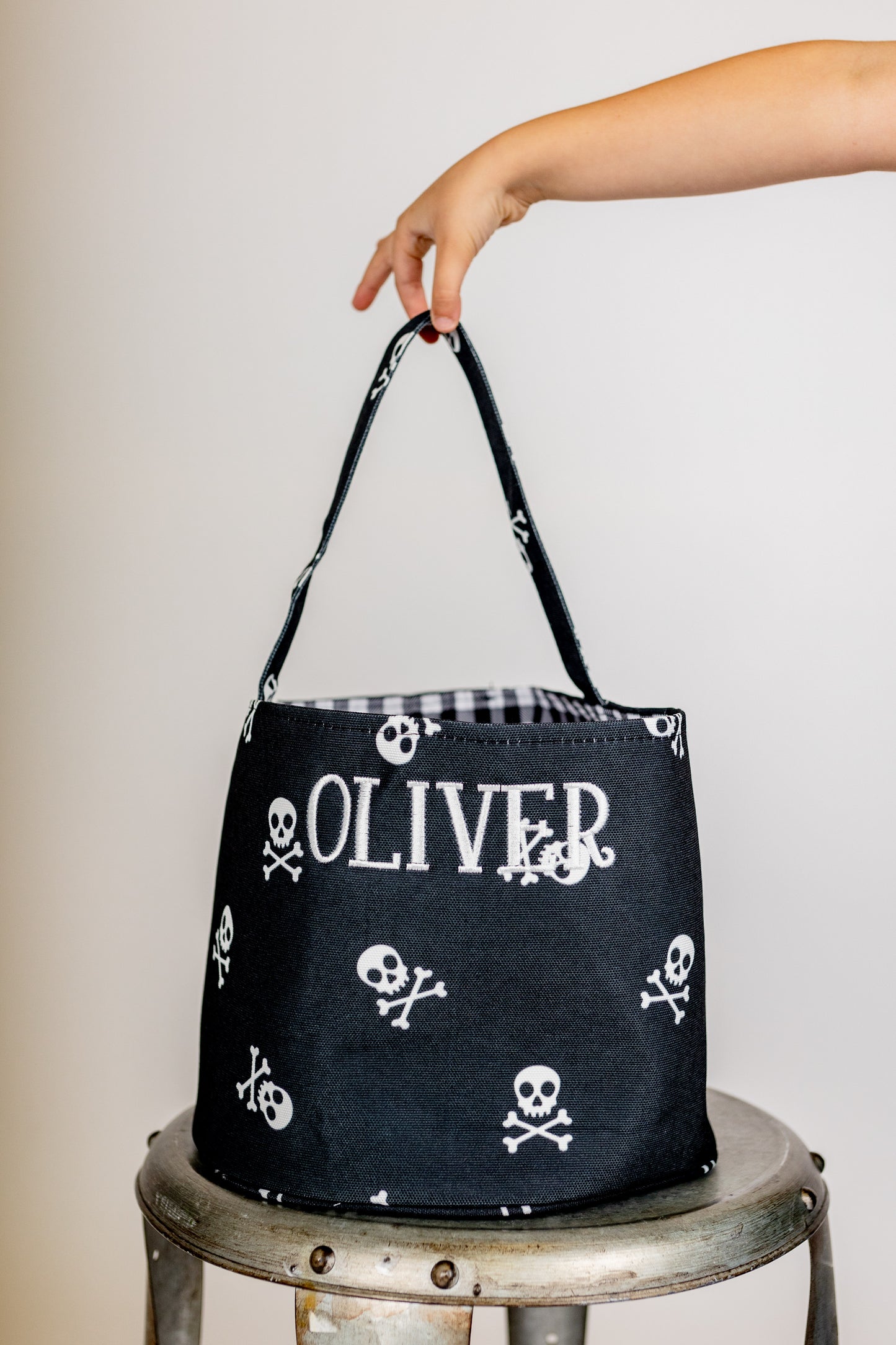 Embroidered Halloween trick-or-treat basket with name