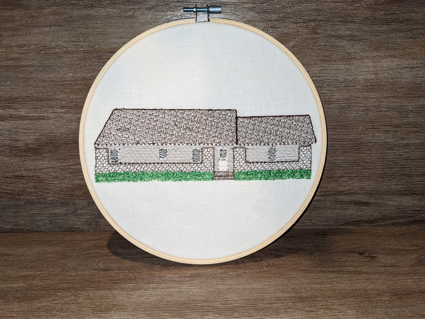 Custom embroidered home portrait in hoop