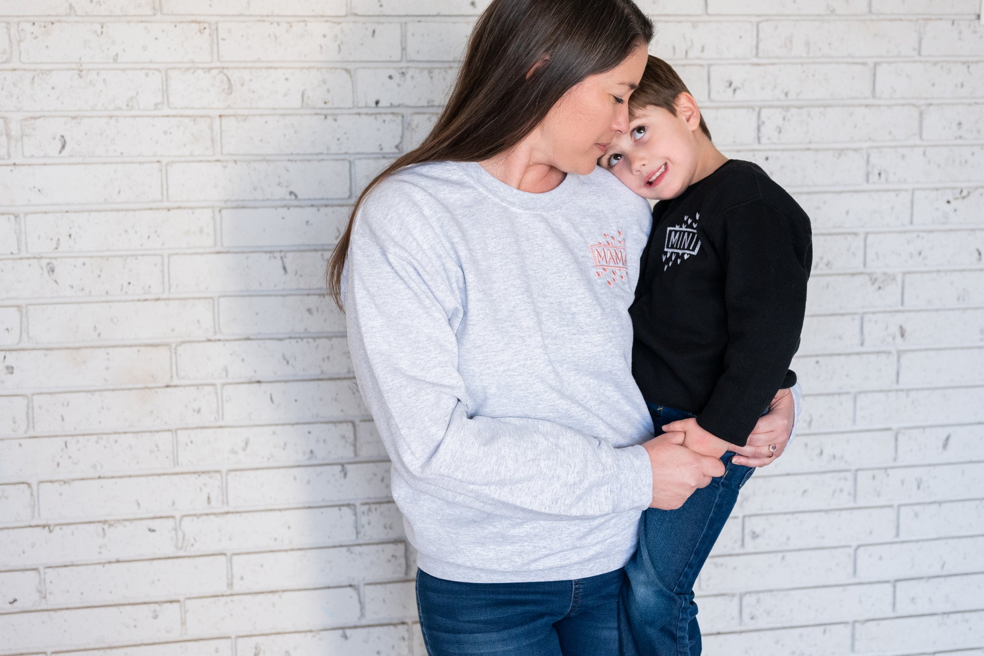 Mother and son matching sweatshirts