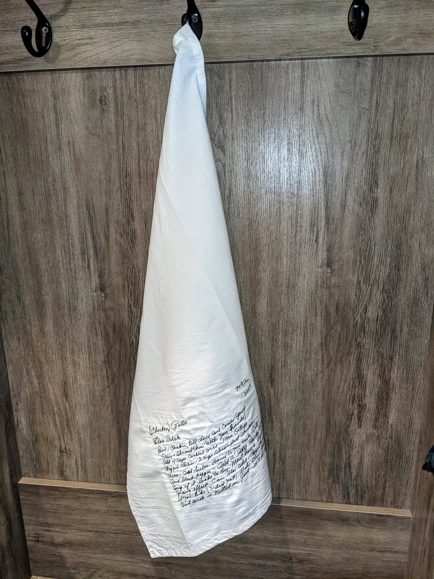 Personalized recipe tea towel stitched in original handwriting