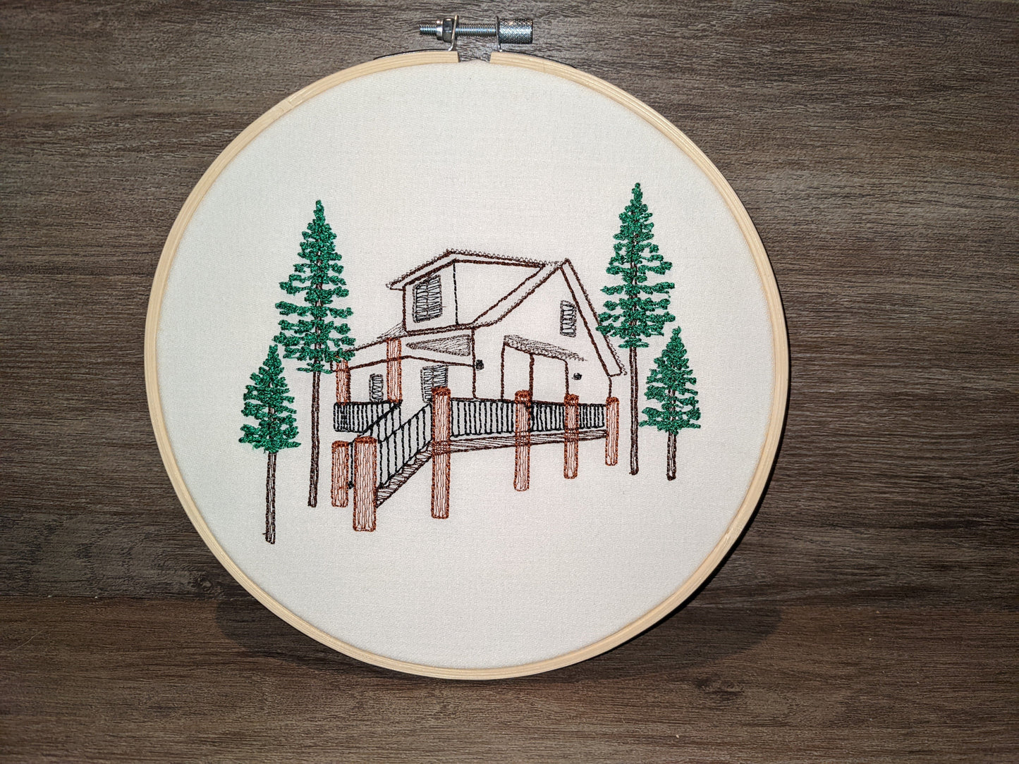 Custom embroidered home portrait in hoop