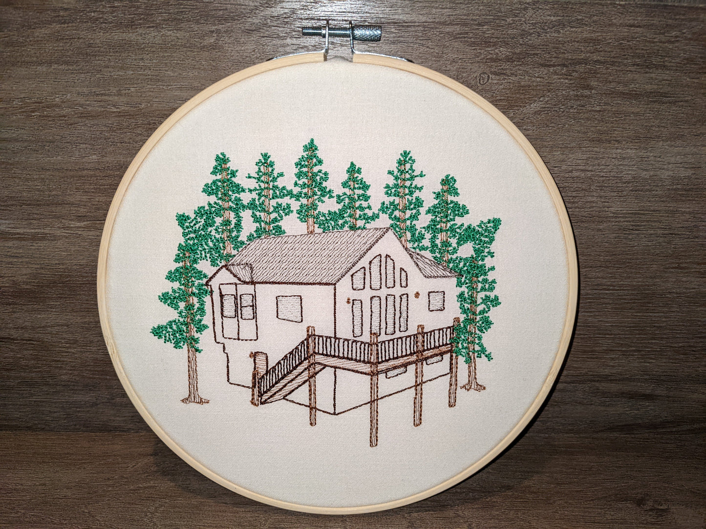 Custom embroidered home portrait in hoop