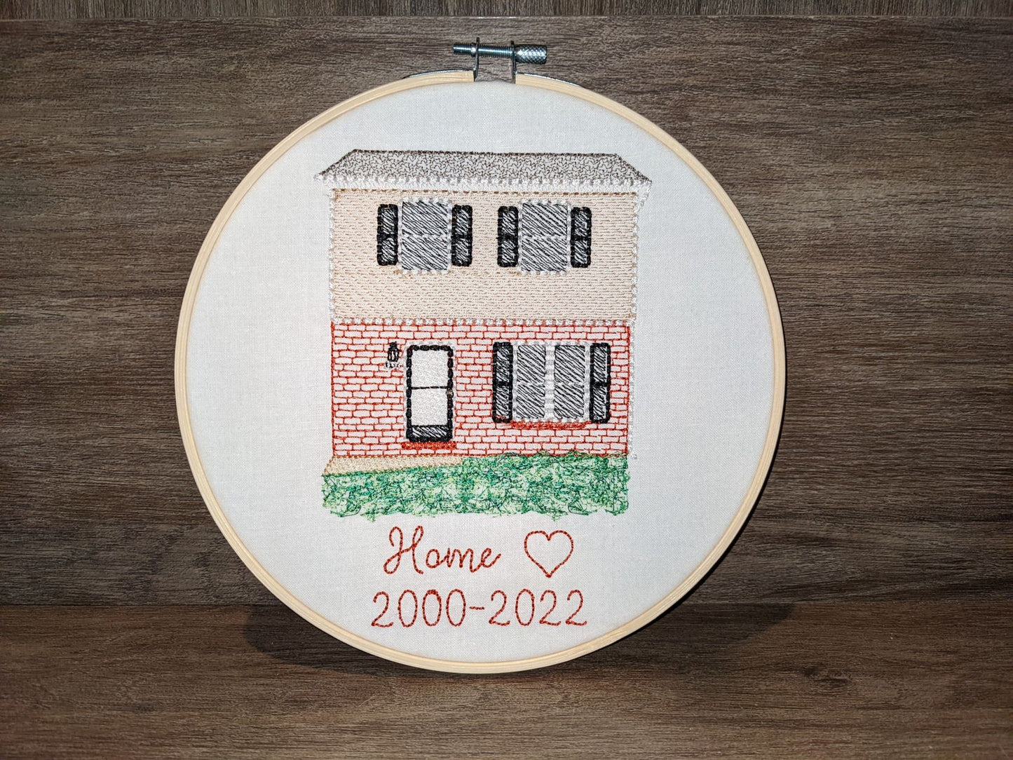 Custom embroidered home portrait in hoop