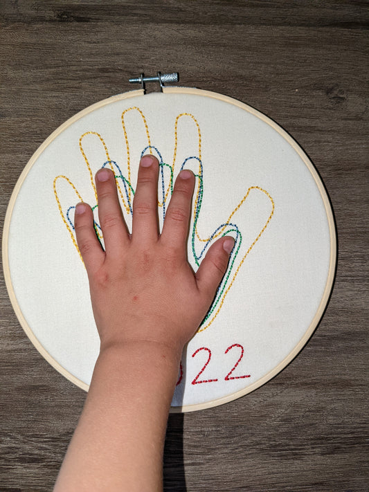 Family hands embroidered in hoop