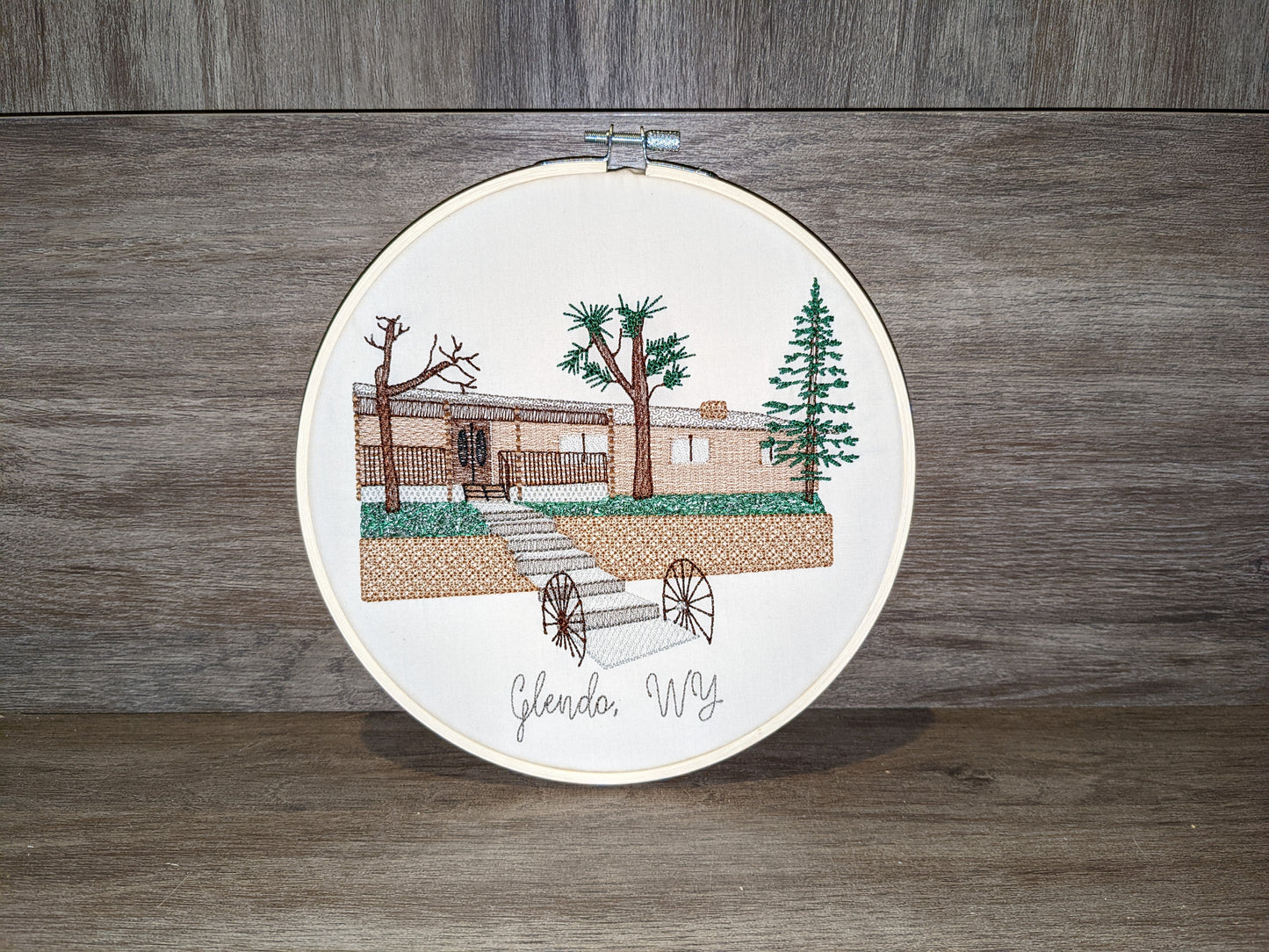 Custom embroidered home portrait in hoop