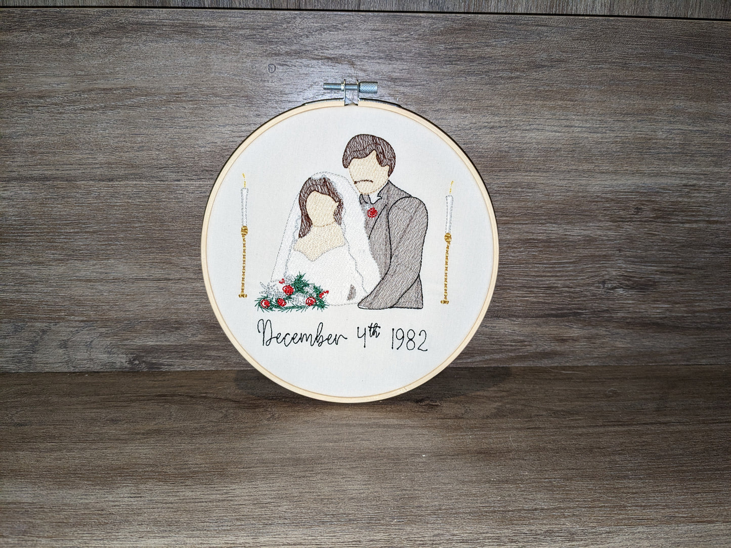 Embroidered wedding keepsake hoop, an anniversary gift