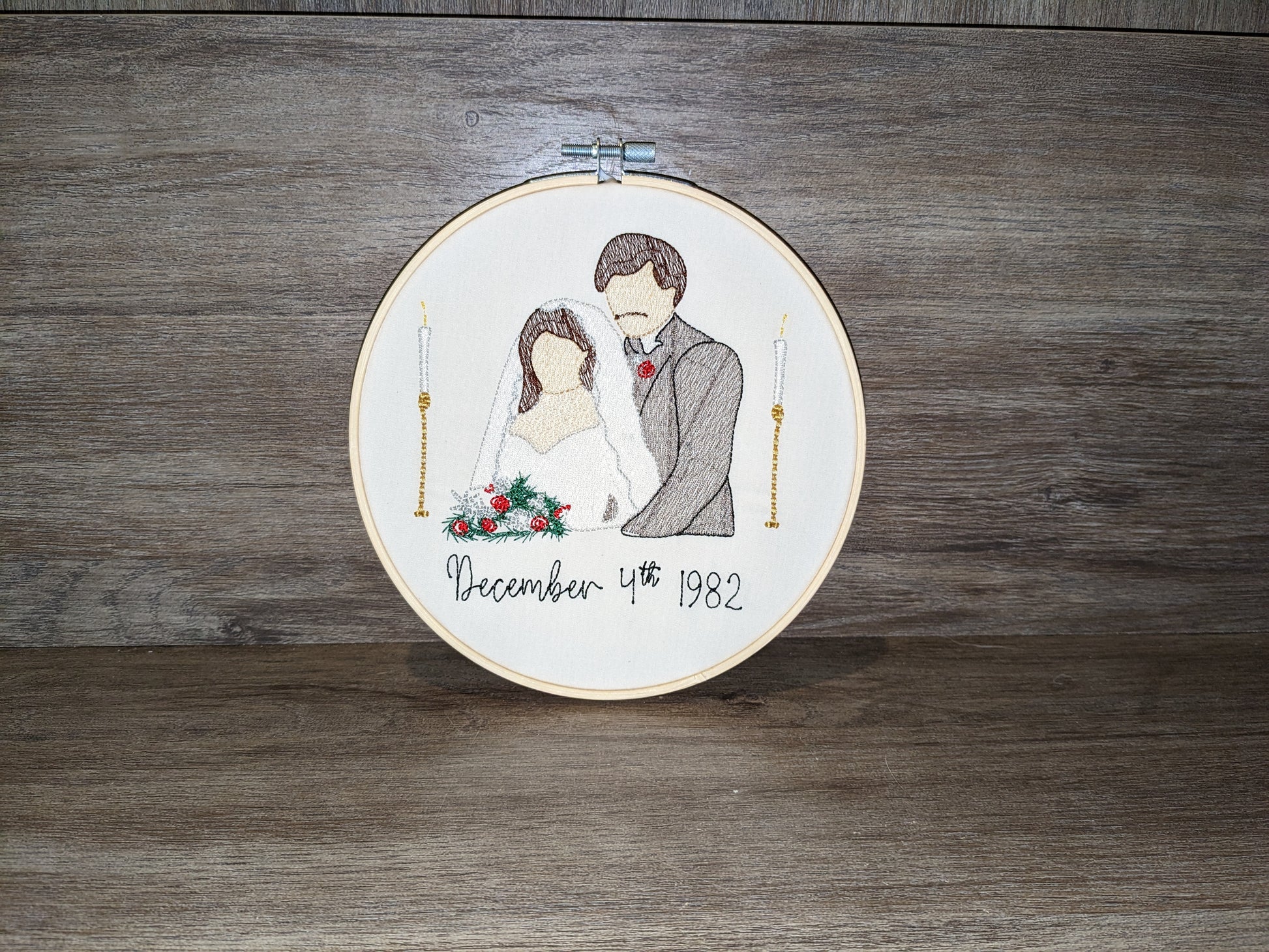 Embroidered wedding keepsake hoop, an anniversary gift
