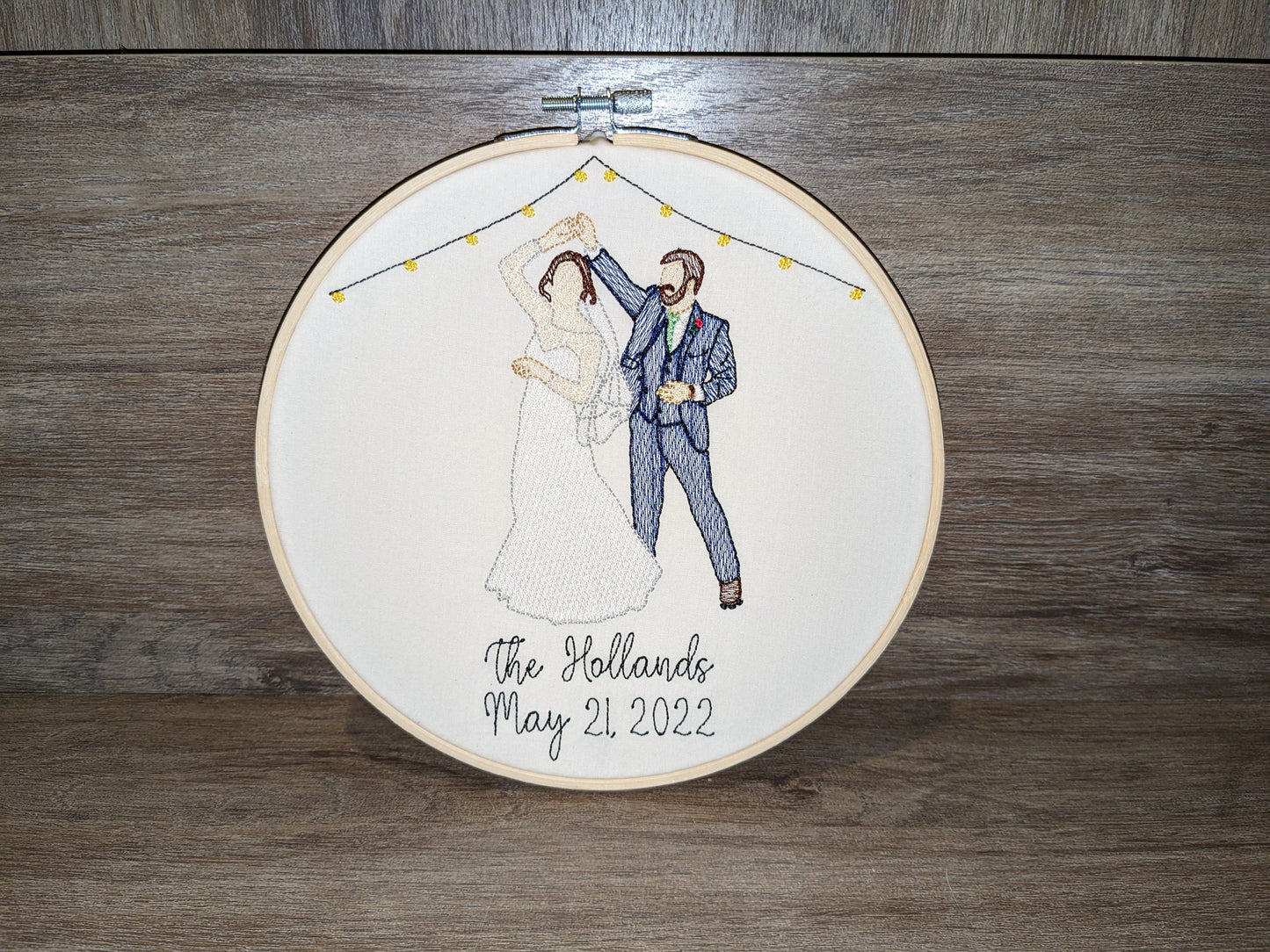 Custom embroidered couple portrait hoop