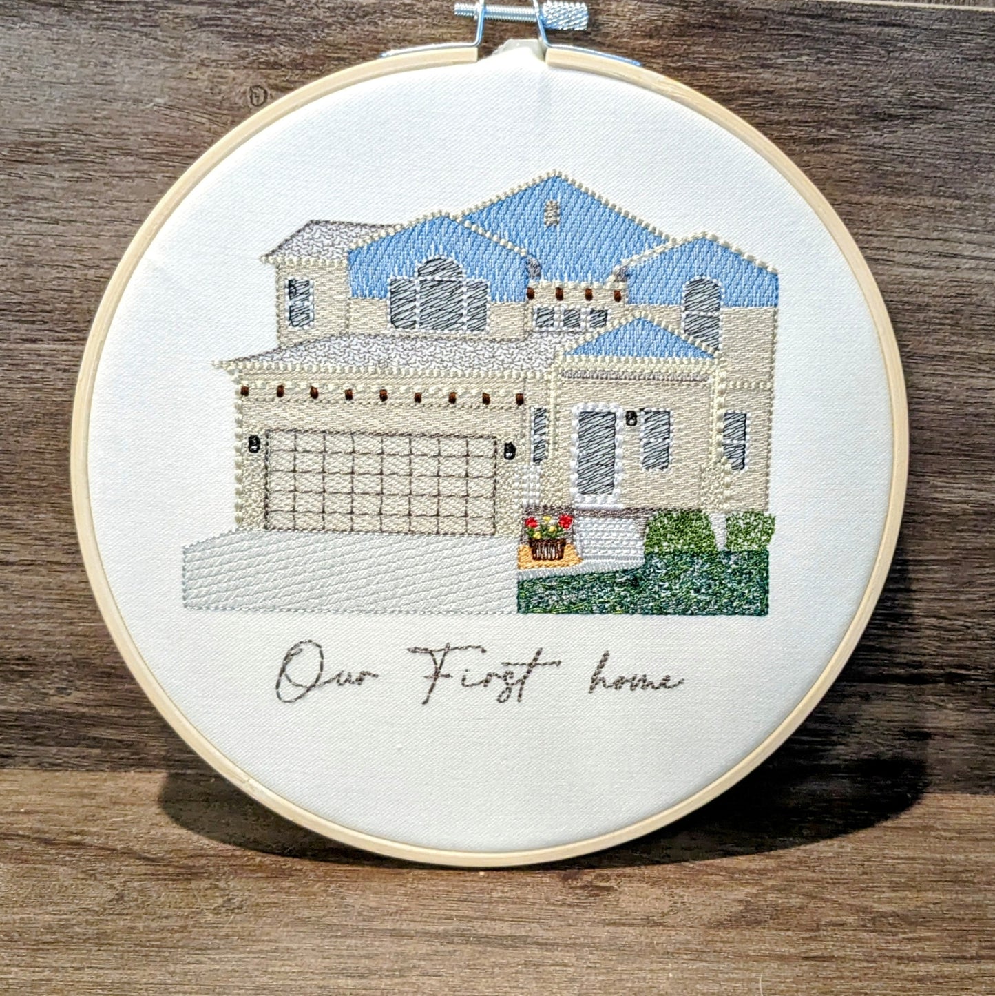 Custom embroidered home portrait in hoop