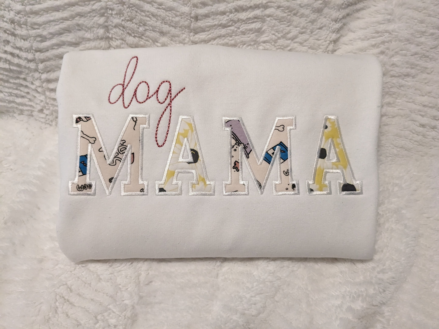 Keepsake sweatshirt with dog MAMA  embroidered from dog bandanas