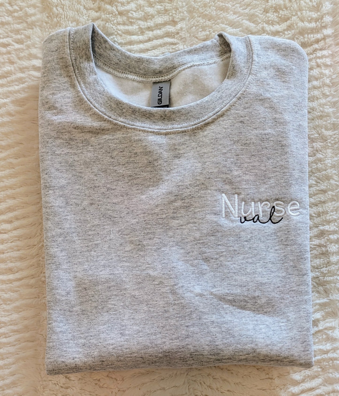 Personalized nurse sweatshirt with job title and cursive name