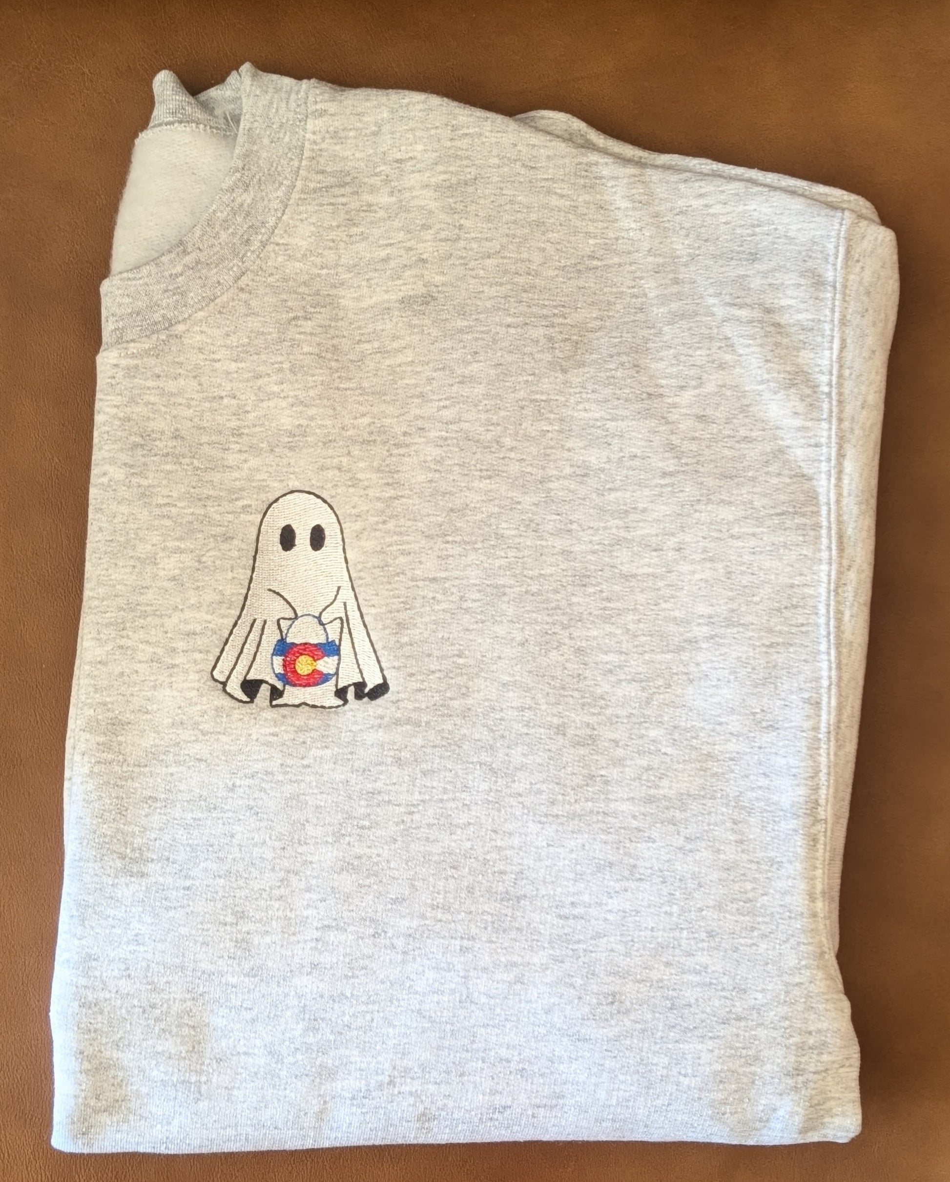 Colorado Halloween basket ghost embroidered on sweatshirt