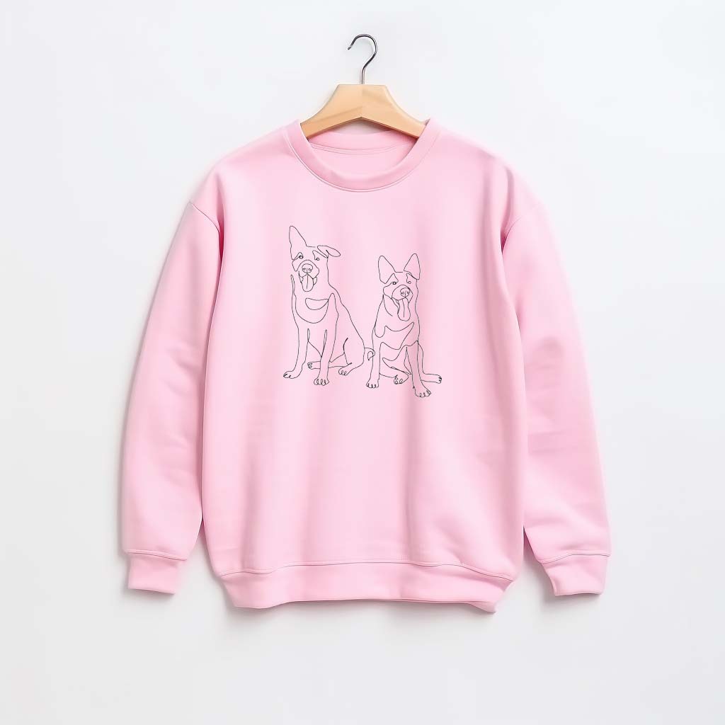 Embroidered dog line art on crewneck sweatshirt